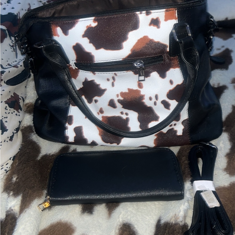 Cow Print Women's Bag with Black Accents